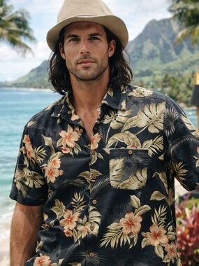 Boca Classics Silk Hawaiian Shirt Island Wear Floral Camp Button Up Large
